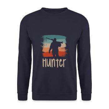 Retro Vintage Classic Hunter Hunting - Unisex Pullover - Navy - Vorne - Alina (178cm) & Michal (187cm)