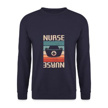 Retro Vintage Classic Nurse Nursing - Unisex Pullover - Navy - Vorne - Alina (178cm) & Michal (187cm)