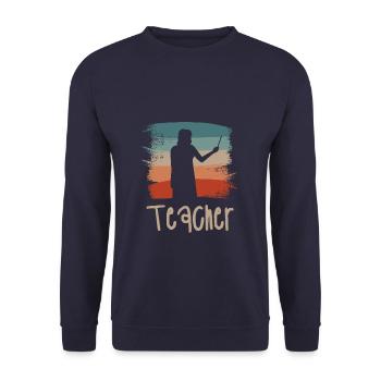 Retro Vintage Teacher Professor Teaching - Unisex Pullover - Navy - Vorne - Alina (178cm) & Michal (187cm)