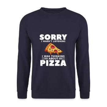 Sorry I Wasn't Listening I Was Thinking About Pizz - Unisex Pullover - Navy - Vorne - Alina (178cm) & Michal (187cm)