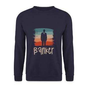 Retro Vintage Classic Banker Banking - Unisex Pullover - Navy - Vorne - Alina (178cm) & Michal (187cm)