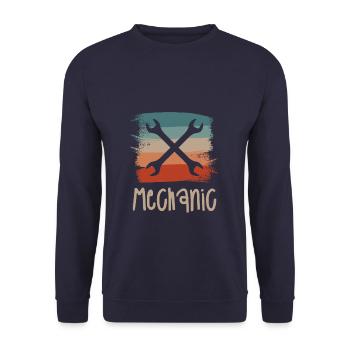 Retro Vintage Classic Mechanic Mechanical - Unisex Pullover - Navy - Vorne - Alina (178cm) & Michal (187cm)
