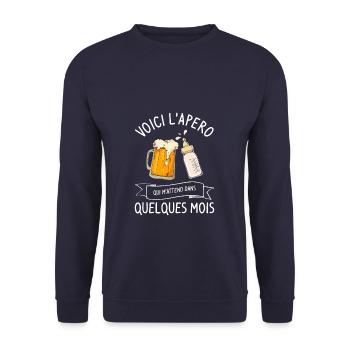 Voici L'Apéro Qui M'Attend Dans Quelques Mois - Unisex Pullover - Navy - Vorne - Alina (178cm) & Michal (187cm)
