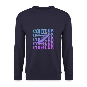 Retro Coiffure Barbier Coiffeuse - Unisex Pullover - Navy - Vorne - Alina (178cm) & Michal (187cm)