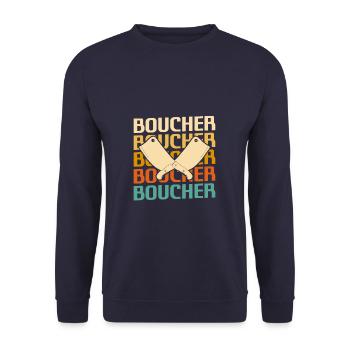 Retro Boucher Boucherie - Unisex Pullover - Navy - Vorne - Alina (178cm) & Michal (187cm)