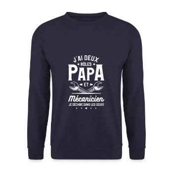J'ai Deux Rôles Papa Et Mécanicien Je Déchire Dans - Unisex Pullover - Navy - Vorne - Alina (178cm) & Michal (187cm)
