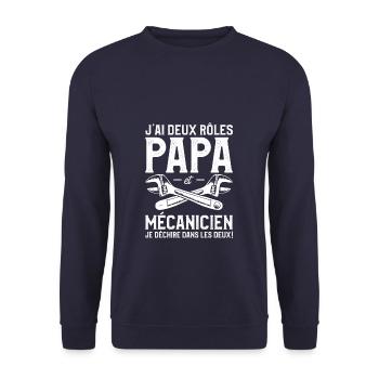 J'ai Deux Rôles Papa Et Mécanicien Je Déchire Dans - Unisex Pullover - Navy - Vorne - Alina (178cm) & Michal (187cm)