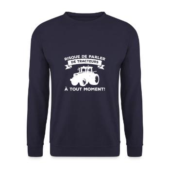 Risque De Parler De Tracteurs A Tout Moment - Unisex Pullover - Navy - Vorne - Alina (178cm) & Michal (187cm)