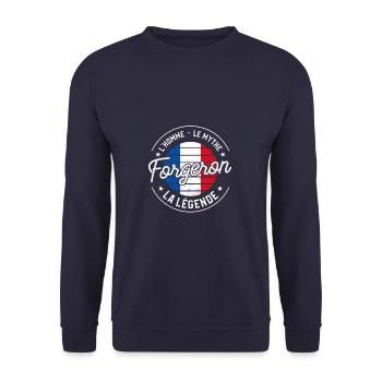Forgeron L'Homme Le Myte La Légende Forge - Sweat-shirt Unisexe - marine - Devant - Alina (178cm) & Michal (187cm)