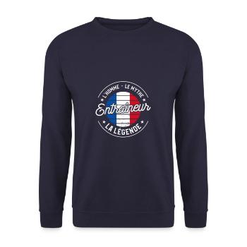 Entraîneur L'Homme Le Mythe La Légende Coach - Sweat-shirt Unisexe - marine - Devant - Alina (178cm) & Michal (187cm)