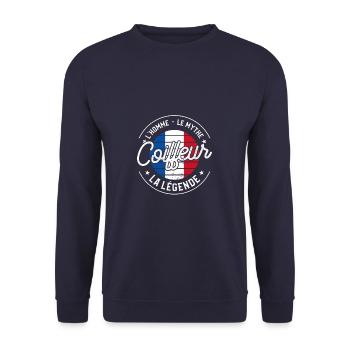 Coiffeur L'Homme Le Mythe La Légende Coiffure - Sweat-shirt Unisexe - marine - Devant - Alina (178cm) & Michal (187cm)