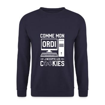 Comme Mon Ordi J'Accepte Les Cookies - Sweat-shirt Unisexe - marine - Devant - Alina (178cm) & Michal (187cm)