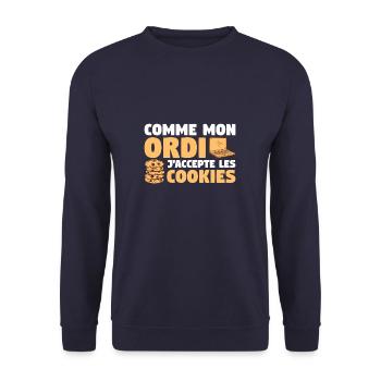 Comme Mon Ordi J'Accepte Les Cookies - Sweat-shirt Unisexe - marine - Devant - Alina (178cm) & Michal (187cm)