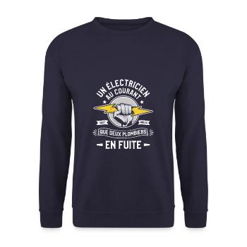 Un Électricien Au Courant Vaut Mieux Que Deux - Sweat-shirt Unisexe - marine - Devant - Alina (178cm) & Michal (187cm)