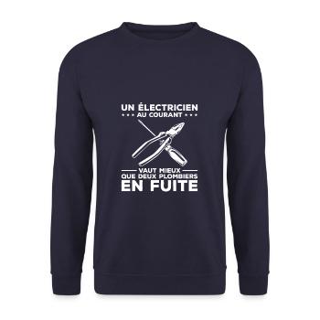Un Électricien Au Courant Vaut Mieux Que Deux - Sweat-shirt Unisexe - marine - Devant - Alina (178cm) & Michal (187cm)
