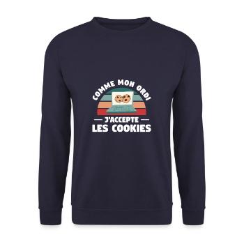 Comme Mon Ordi J'Accepte Les Cookies - Sweat-shirt Unisexe - marine - Devant - Alina (178cm) & Michal (187cm)