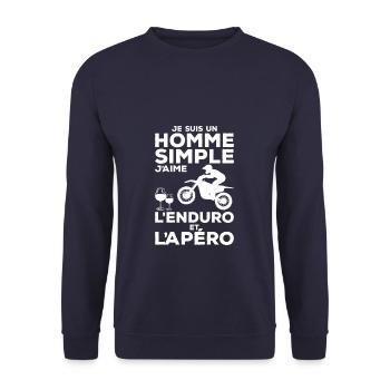 Je Suis Un Homme Simple J'aime L'Enduro Et L'Apéro - Sweat-shirt Unisexe - marine - Devant - Alina (178cm) & Michal (187cm)