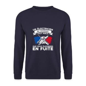 Un Électricien Au Courant Vaut Mieux Que Deux - Sweat-shirt Unisexe - marine - Devant - Alina (178cm) & Michal (187cm)