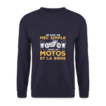 Je Suis Un Mec Simple J'aime Les Moto Et La Bière - Sweat-shirt Unisexe - marine - Devant - Alina (178cm) & Michal (187cm)