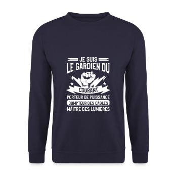 Je Suis Le Gardien Du Courant Électricien - Sweat-shirt Unisexe - marine - Devant - Alina (178cm) & Michal (187cm)