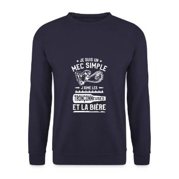 Je Suis Un Mec Simple J'aime Les Tronçonneuses Et - Sweat-shirt Unisexe - marine - Devant - Alina (178cm) & Michal (187cm)