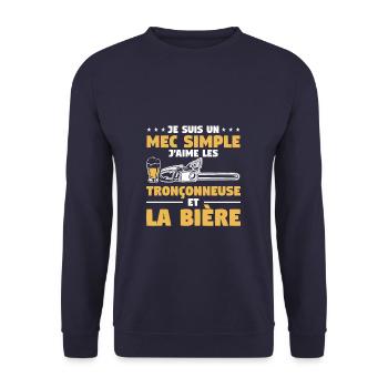 Je Suis Un Mec Simple J'aime Les Tronçonneuses Et - Sweat-shirt Unisexe - marine - Devant - Alina (178cm) & Michal (187cm)