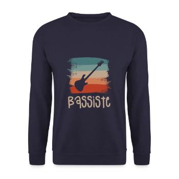 Vintage Retro Bass Gitarre Bassist Bassist - Unisex Pullover - Navy - Vorne - Alina (178cm) & Michal (187cm)