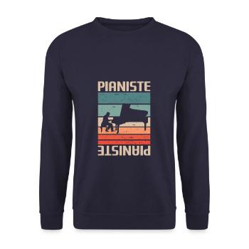 Vintage Retro Pianiste Instrument Piano - Sweat-shirt Unisexe - marine - Devant - Alina (178cm) & Michal (187cm)