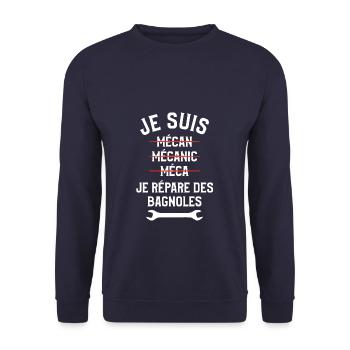 Je Suis Je Répare Des Bagnoles Mécanicien - Sweat-shirt Unisexe - marine - Devant - Alina (178cm) & Michal (187cm)