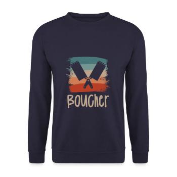Vintage Retro Boucher Boucherie - Sweat-shirt Unisexe - marine - Devant - Alina (178cm) & Michal (187cm)
