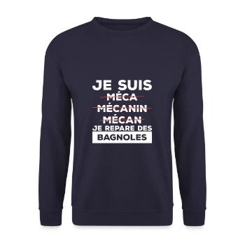 Je Suis Je Répare Des Bagnoles Mécanicien - Sweat-shirt Unisexe - marine - Devant - Alina (178cm) & Michal (187cm)