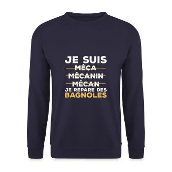 Je Suis Je Répare Des Bagnoles Mécanicien - Sweat-shirt Unisexe - marine - Devant - Alina (178cm) & Michal (187cm)