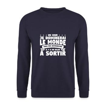 Mais Pas Aujourd'hui Il Y À Un Bilan A Sortir - Sweat-shirt Unisexe - marine - Devant - Alina (178cm) & Michal (187cm)