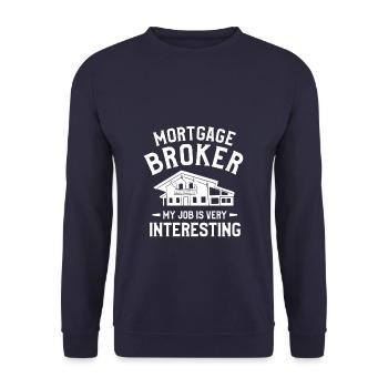 Fragen Sie mich nach Hypotheken Immobilienmaklerdarlehen - Unisex Pullover - Navy - Vorne - Alina (178cm) & Michal (187cm)