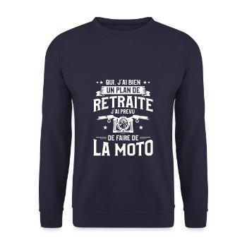Un Plan De Retraite J'ai PRevu De Faire De La Moto - Sweat-shirt Unisexe - marine - Devant - Alina (178cm) & Michal (187cm)
