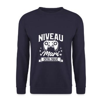 Niveau Mari Débloqué Mariage Fiancé - Sweat-shirt Unisexe - marine - Devant - Alina (178cm) & Michal (187cm)