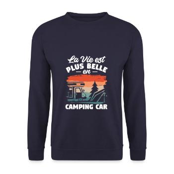 La Vie Est Plus Belle En Camping Car Campeur - Sweat-shirt Unisexe - marine - Devant - Alina (178cm) & Michal (187cm)