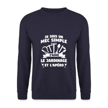 Je Suis Un Mec Simple J'aime Le Jardinage Et - Sweat-shirt Unisexe - marine - Devant - Alina (178cm) & Michal (187cm)