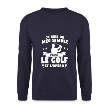 Je Suis Un Mec Simple J'aime Le Golf Et L'Apéro - Sweat-shirt Unisexe - marine - Devant - Alina (178cm) & Michal (187cm)