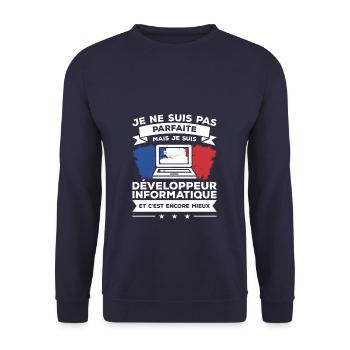 Je Ne Suis Pas Parfaite Mais Je Suis Développeur - Sweat-shirt Unisexe - marine - Devant - Alina (178cm) & Michal (187cm)
