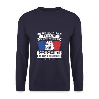 Je Ne Suis Pas Parfaite Mais Je Suis Économiste - Sweat-shirt Unisexe - marine - Devant - Alina (178cm) & Michal (187cm)