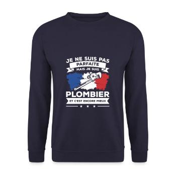 Je Ne Suis Pas Parfaite Mais Je Suis Plombier - Sweat-shirt Unisexe - marine - Devant - Alina (178cm) & Michal (187cm)
