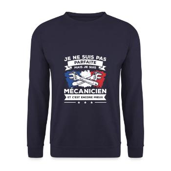 Je Ne Suis Pas Parfaite Mais Je Suis Mécanicien - Sweat-shirt Unisexe - marine - Devant - Alina (178cm) & Michal (187cm)