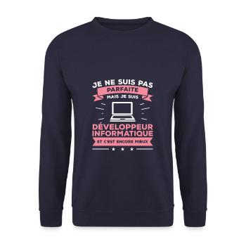 Je Ne Suis Pas Parfaite Mais Je Suis Développeur - Sweat-shirt Unisexe - marine - Devant - Alina (178cm) & Michal (187cm)