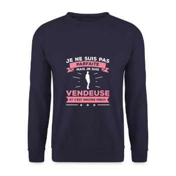 Je Ne Suis Pas Parfaite Mais Je Suis Vendeuse - Sweat-shirt Unisexe - marine - Devant - Alina (178cm) & Michal (187cm)