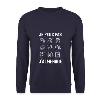 Je Peux Pas J'ai Ménage Ménager - Sweat-shirt Unisexe - marine - Devant - Alina (178cm) & Michal (187cm)