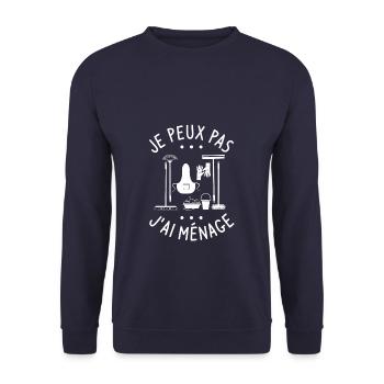 Je Peux Pas J'ai Ménage Ménager - Sweat-shirt Unisexe - marine - Devant - Alina (178cm) & Michal (187cm)