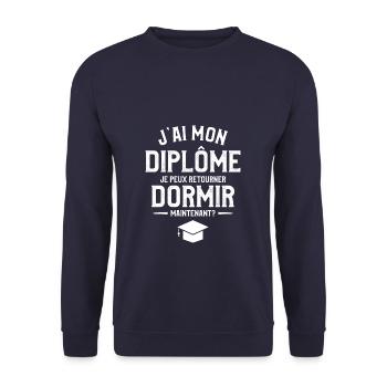 J'ai Mon Diplôme Je Peux Retourner Dormir - Sweat-shirt Unisexe - marine - Devant - Alina (178cm) & Michal (187cm)