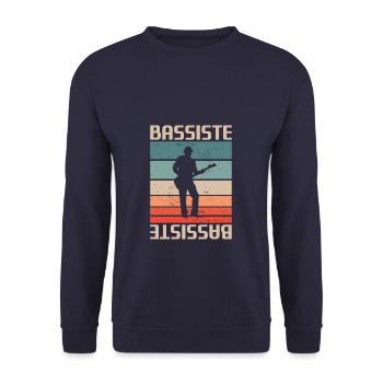 Vintage Retro Bass Gitarre Bassist Bassist - Unisex Pullover - Navy - Vorne - Alina (178cm) & Michal (187cm)