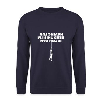 Wenn Sie das lesen können, habe ich Spaß beim Bungee-Jumping - Unisex Pullover - Navy - Vorne - Alina (178cm) & Michal (187cm)